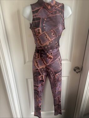Hypotonic Sleeveless Bodysuit with Belt-Print Pants (2 Piece) - NWT